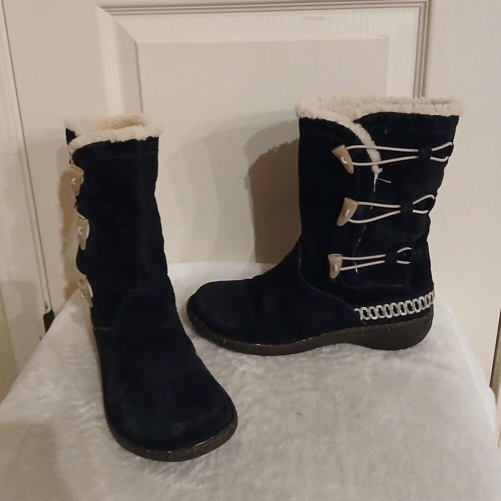 UGG Australia Kona mid-calf boots black suede cream sheepskin lined toggles 8